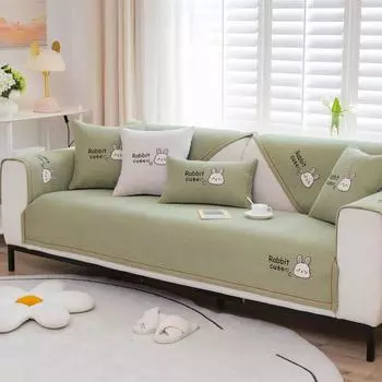 Четыре сезона универсальная синельная диванная подушка с мультяшной вышивкой и кроликом, чехол для дивана, полотенце, Нескользящий чехол для дивана, сиденья, чехла 70*70cm