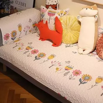 Четыре сезона Универсальный мультфильм Белый нескользящий тканевый диван Чехлы сиденья для гостиной Подушки Чехлы для дивана Вышивка 70x70