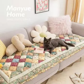 Четыре сезона универсальный нескользящий диванный коврик ретро диванная подушка чехол для дивана в гостиной пасторальный стиль хлопковая диванная подушка ручной работы 50x50cm 1pcs