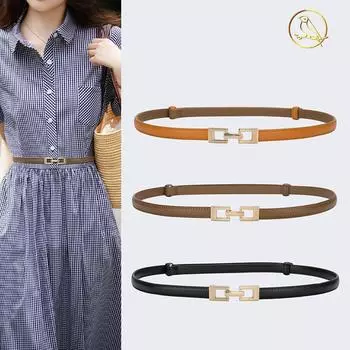 Четыре сезона в наличии Модный кожаный ремень с пряжкой, регулируемый тонкий, новый декор, с юбкой, складная талия, универсальный, не перфорированный, маленький ремень 65-80cm