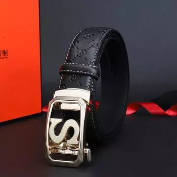 Четыре сезона в наличии новый ремень из нержавеющей стали кожаный мужской ремень с автоматической пряжкой S-образная золотая пряжка с напечатанным кожаным узором ремень мужской 105cm золотой