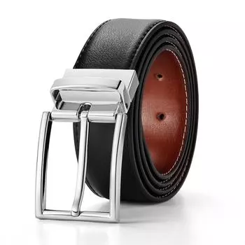 Четыре сезона в наличии новый вращающийся мужской двусторонний кожаный ремень, повседневный кожаный ремень с игольчатой пряжкой 120cm чёрный
