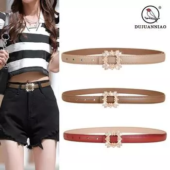 Четыре сезона в наличии новый женский ремень с квадратной пряжкой с кристаллами и бриллиантами декоративный ремень универсальный женский ремень из натуральной кожи с гладкой пряжкой 105cm