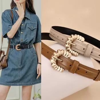 Четыре сезона в наличии новый женский ремень нестандартная пряжка с буквами простой ремень из натуральной кожи корейский выпуск универсальный женский ремень 105cm