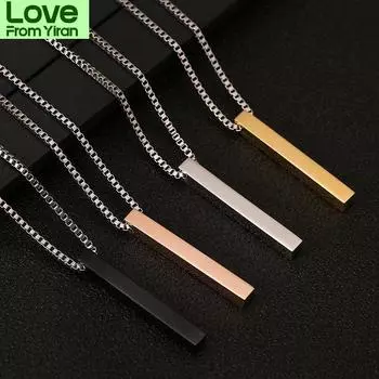 Четыре стороны гравировка персонализированный квадратный брусок индивидуальный имя ожерелье из нержавеющей стали кулон ожерелье женщины / мужчины любовник подарок ювелирные изделия Commonly серебряный