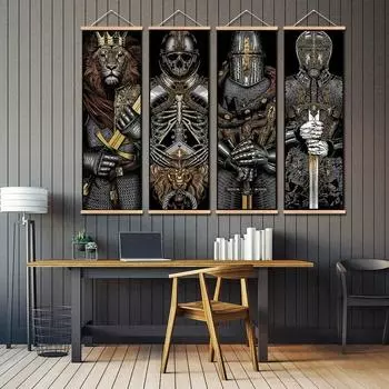 Четыре темных рыцаря, холст, живопись, современные абстрактные постеры и принты, настенные художественные картины для гостиной, украшения дома, без рамки 20*40cm