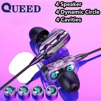 Четырехъядерная гарнитура с двойным динамическим кольцом-вкладышем и проводным управлением гарнитурой чёрный