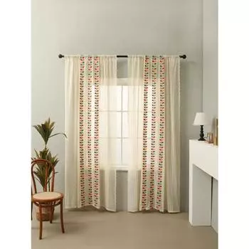 Четырехцветные шторы цвета хаки с вышитыми листьями, шторы для гостиной в деревенском стиле, комплект из одного предмета 140x100cm&Fixed Pleat бежевый