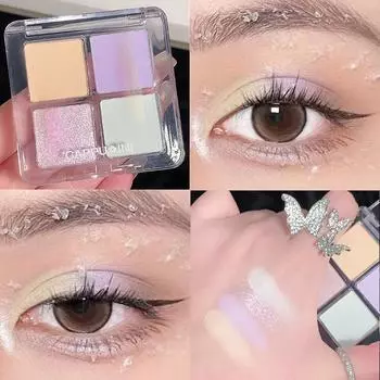 Четырехцветные тени для век: матовые, тонкие, мерцающие, перламутровые, с бриллиантами, блестящие, осветляющие, мятно-зеленые тени для век 8g