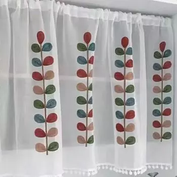 Четырехцветные занавески для душа с вышитыми листьями Короткие занавески Украшение для дома Занавеска для ванной Кухня 150x60cm