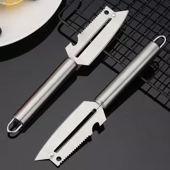 Четырехфункциональный овощечистка из нержавеющей стали, многофункциональный нож для фруктов, овощечистка, скребок для чистки рыбьей чешуи, открывалка для бутылок, кухонный гаджет 4 в 1