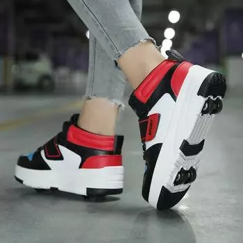 Четырехколесные беговые туфли Детские роликовые коньки для мальчиков и девочек Деформированные колесные коньки Новые 29