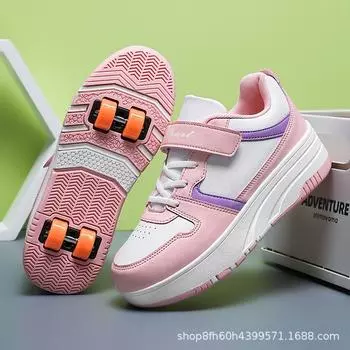 Четырехколесные кроссовки на колесиках Студенческая версия роликов Детские кроссовки-ролики могут ходить и скользить Летящие кроссовки для девочек Взрослая спортивная обувь 29