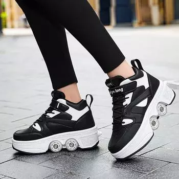 Четырехколесные кроссовки-ролики для детей, роликовые коньки для мальчиков и девочек, деформируемые кроссовки с колесиками 33