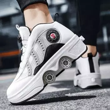 Четырехколесные прогулочные туфли с выдвижными деформационными вращающимися пряжками, роликовые коньки 43 белый