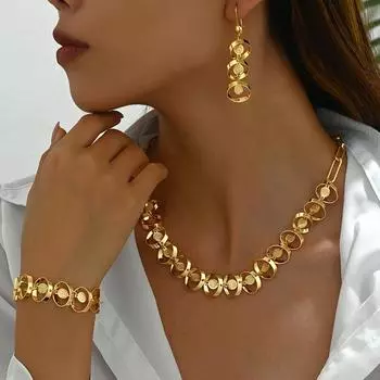 Четырехкомпонентный комплект изысканных и элегантных винтажных индивидуальных модных украшений для женщин: ожерелье, серьги, браслет, комплект украшений золотой