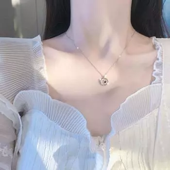 Четырехконечная звезда Голубой циркон Кольцо Ожерелье Маленький Свежий Лес Женский Ниша Ключичная Цепочка Женский