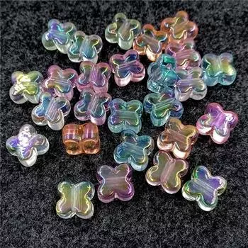 Четырехлепестковый цветок, свободные бусины, браслет, ожерелье, креативный бисерный материал, ювелирные изделия, аксессуары, 10 шт., волшебная цветная подсветка, прозрачное УФ-покрытие синий