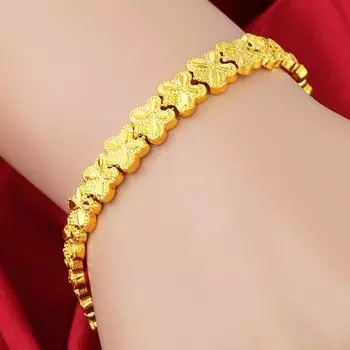 Четырехлистный клевер вьетнамский песочно-золотой женский браслет евро монета золото латунь позолоченный браслет из настоящего золота 24 карата