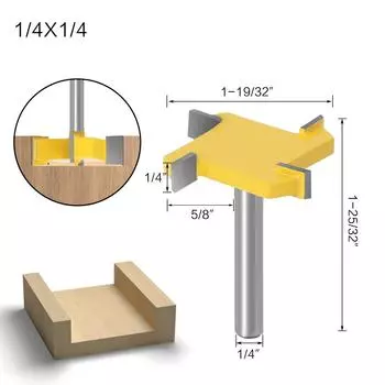Четырехлопастной Т-образный нож 1/4 Рукоятка 6 Паз для рукоятки Деревообрабатывающий нож Промышленный класс, Четырехзубый Т-образный нож Four-blade T-knife 1/4 * 40 * 1/4