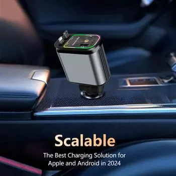 Четырехпозиционное выдвижное автомобильное зарядное устройство с проекцией звездного неба C3 (Apple+type-C)