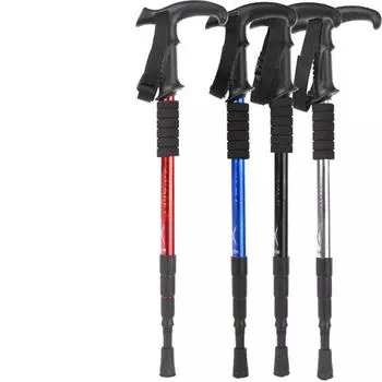 Четырехсекционная складная треккинговая палка с Т-образной ручкой, сверхлегкая телескопическая трость для путешествий на открытом воздухе из алюминиевого сплава 53cm-110cm красный