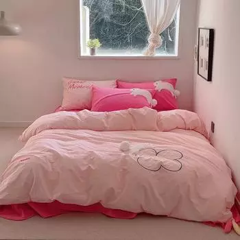 Четырехсекционное пододеяльник из чистого хлопка с вышивкой из чистого хлопка 1.5m bed sheet 4pcs