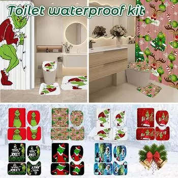 Четырехсекционный комплект зеленых занавесок для душа, рождественская водонепроницаемая и изоляционная занавеска для ванной комнаты One Size