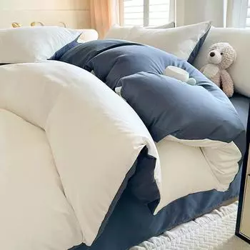 Четырехсекционный пододеяльник для двуспальной кровати, простыня, стираный хлопок, комплекты для комфорта, рождественская парная наволочка, нескользящая, приятная для кожи, маленькая свежая подзорная труба, постельное белье 1.5m белый