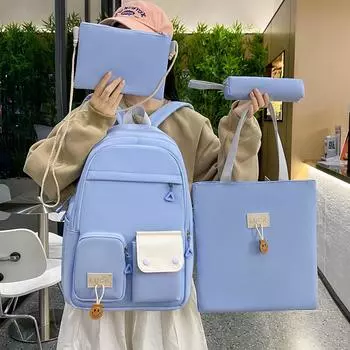 Четырехсекционный школьный женский рюкзак студенческий кампусный рюкзак чёрный