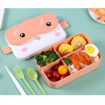 Четырехсекционный симпатичный ланч-бокс Bento Kawaii, прямоугольный герметичный пластиковый аниме-контейнер для еды в микроволновке, школьный детский ланч-бокс зелёный