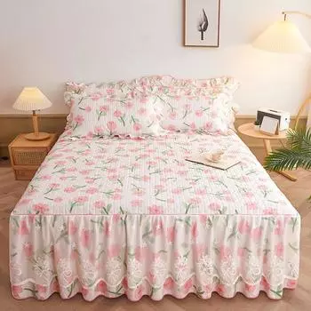 Четырехсезонная хлопковая юбка-кровать, кружевное покрывало принцессы из чистого хлопка, толстый стеганый матрас с принтом, пылезащитный чехол, комплект из трех предметов 1.2*2.0m 3pcs