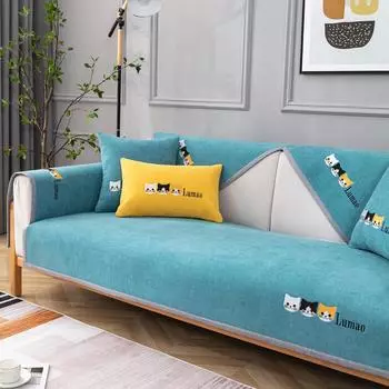 Четырехсезонная модель диванного полотенца из синели с милой кошачьей головой и буквами, ткань для дивана, нескользящая подушка для дивана 30*50 серый