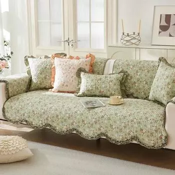 Четырехсезонная универсальная подушка для дивана из чистого хлопка, маленькая цветочная нескользящая подушка для сиденья, удобная дышащая одежда для дивана 70x70cm 1pcs