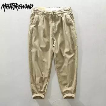 Четырехсезонные брюки-карго в японском стиле, повседневные мешковатые мужские брюки из чистого хлопка, мягкие и удобные мужские брюки цвета хаки M хаки