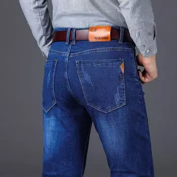 Четырехсезонные джинсы мужские деловые эластичные свободные прямые длинные брюки модные и модные мужские брюки 28