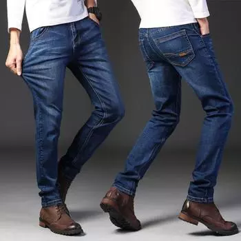 Четырехсезонные мужские деловые эластичные прямые джинсовые модные свободные длинные брюки со средней талией мужские брюки 28