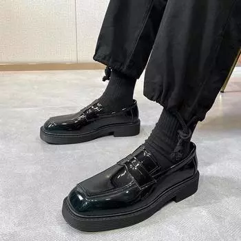 Четырехсезонные мужские мокасины на толстой подошве, новый модный дизайнерский стиль, для свадьбы, отдыха на природе, деловых встреч, молодежи, взрослых, черные туфли 38 чёрный