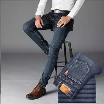 Четырехсезонные мужские прямые джинсовые деловые эластичные свободные прямые брюки, модные и модные повседневные брюки 28