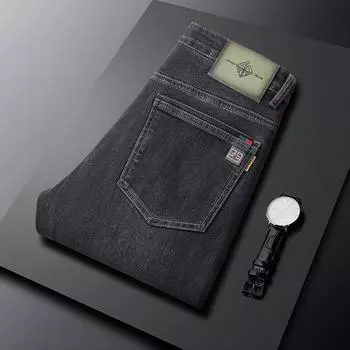 Четырехсезонные новинки мужские черные серые джинсовые облегающие прямые мужские эластичные повседневные брюки 28