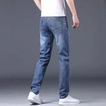 Четырехсезонные новые мужские ретро эластичные джинсовые деловые свободные прямые брюки модные трендовые эластичные брюки 28