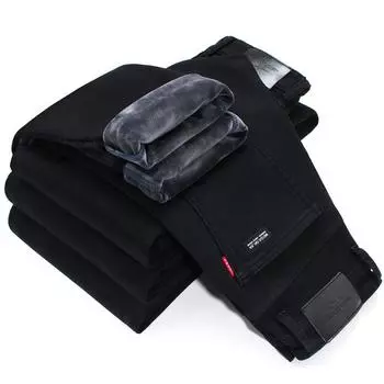 Четырехсезонные однотонные эластичные мужские джинсы с плюшевой четырехсторонней эластичной повязкой, эластичные по высоте свободные и универсальные повседневные брюки-джинсы 28