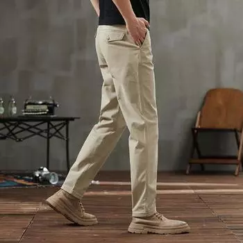 Четырехсезонные повседневные брюки из чистого хлопка, мужские деловые брюки прямого покроя, универсальные высококачественные минималистичные длинные брюки больших размеров 28 чёрный