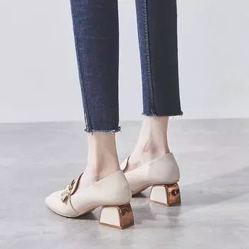 Четырехсезонные туфли на высоком каблуке с лоферами в британском стиле для женщин 34 чёрный