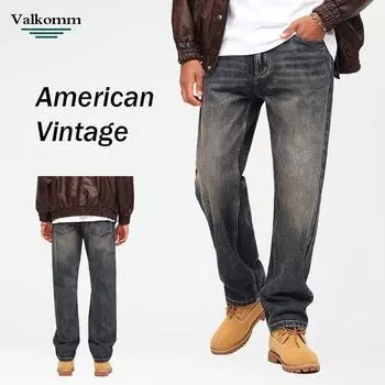 Четырехсезонные высококачественные мужские джинсы, модные и классные, американские, в стиле ретро, свободные прямые брюки, потертые и поношенные джинсы 28