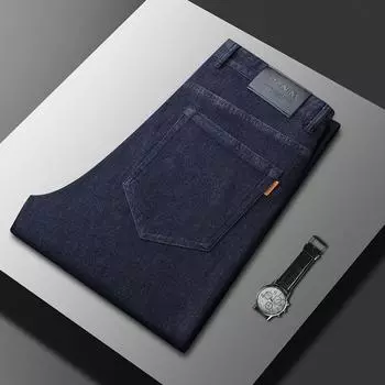 Четырехсезонный носимый новый стиль без выцветания чисто-черный осенне-зимний свободный деним мужские деловые прямые повседневные эластичные брюки длинные брюки 29 чёрный