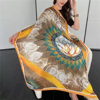 Четырехсезонный стиль 110 * 110 см шелковый гладкий зашифрованный парчовый большой квадратный шарф шарф тонкая шаль дорожный солнцезащитный крем 110X110cm