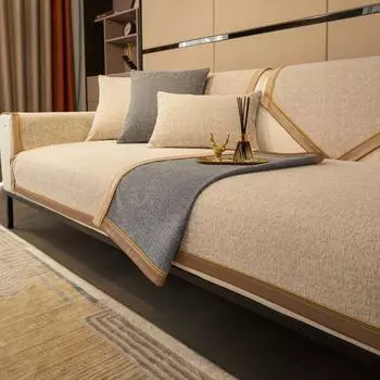 Четырехсезонный универсальный чехол для дивана из шенилла, высококачественный чехол для секционного дивана для гостиной, нескользящее полотенце для дивана 70x70cm 1pc бежевый