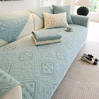 Четырехсезонный универсальный диванный коврик из чистого хлопка, минималистичная удобная подушка с вышивкой, удобное нескользящее одноцветное диванное полотенце 70x70cm 1pcs