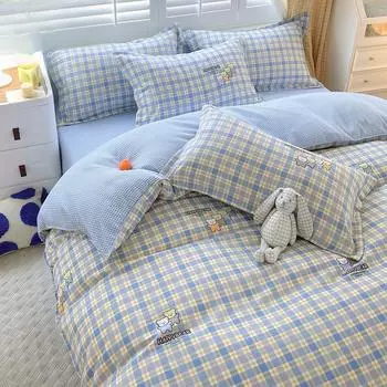 Четырехсезонный универсальный комплект из четырех предметов, приятный для кожи хлопковый пододеяльник, простыня, двуспальная кровать, комплект из трех предметов для общежития 1.2m bed